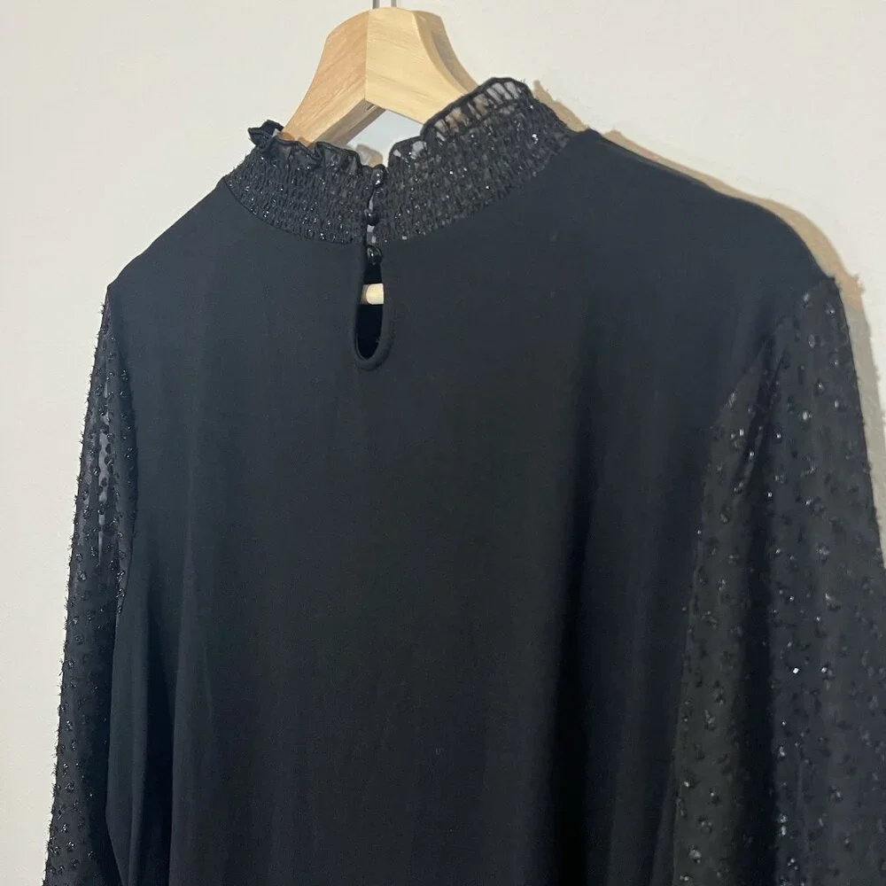 Talbots Women’s Black Blouse Plus Petite 2X Majesty Long Sleeve Smocked Stretch - Picture 12 of 13
